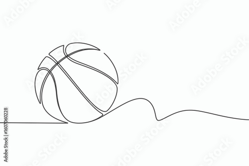 Minimalist basketball line art drawing with flowing tail