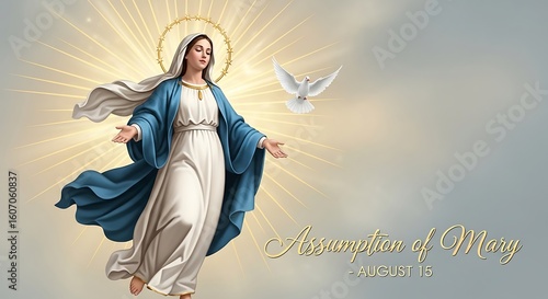 The Feast of the Assumption of Mary celebrated every august 15th concept design