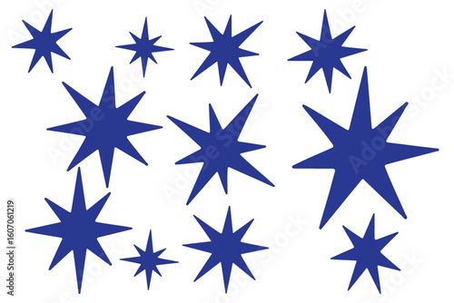 Set of trendy irregular black stars. Simple funky groovy abstract shapes.	