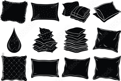 A collection of decorative pillows and cushions isolated on transparent background