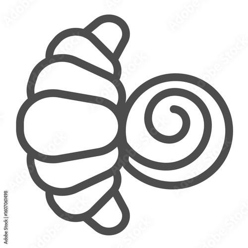Puff croissant line icon, desert sweets concept. Vector graphics. Sweet bun with poppy seeds sign on white background, outline style icon for mobile or web design.