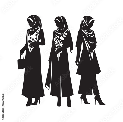 hijab style standing vector silhouette design white background