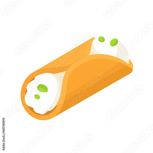 Golden-brown cannoli pastry with sweet cream filling and green pistachio garnish.