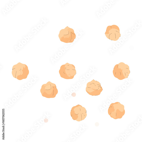 A scattered group of illustrated beige chickpeas with wrinkled texture details.