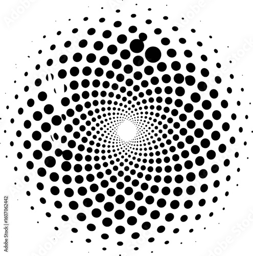 Black dots radiating outwards from a central point in a circular pattern vector