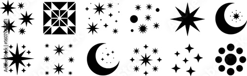 Celestial bodies and geometric patterns collection stars crescent
