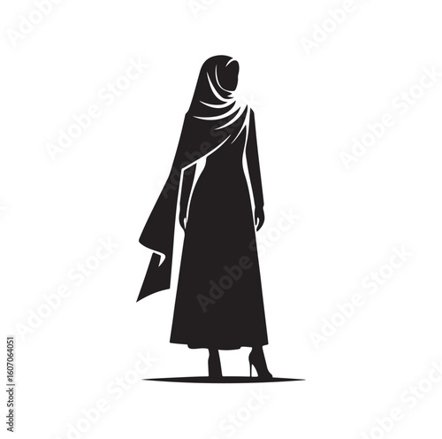 hijab style standing vector silhouette design white background