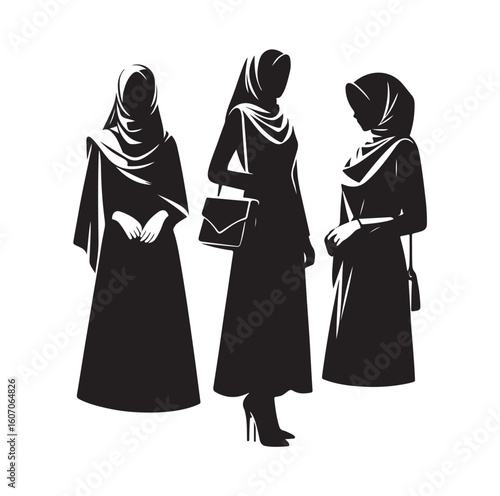 hijab style standing vector silhouette design white background