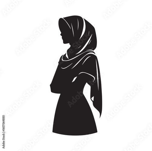 hijab style standing vector silhouette design white background