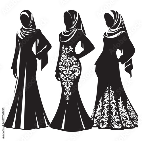 hijab style standing vector silhouette design white background