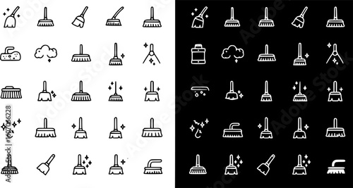 Broom icons symbol vector for apps and websites., vector set
