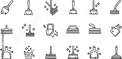 Broom icons symbol vector for apps and websites., vector set
