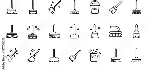 Broom icons symbol vector for apps and websites., vector set

