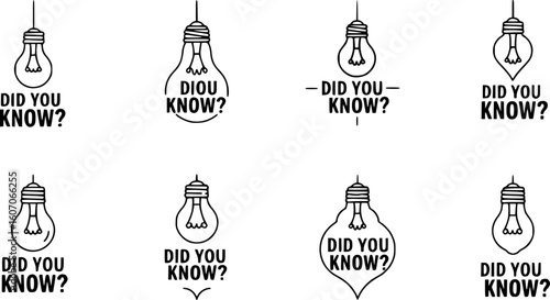 did you know with hanging bulb. flat stroke trendy modern minimal logo graphic, vector set silhouette
