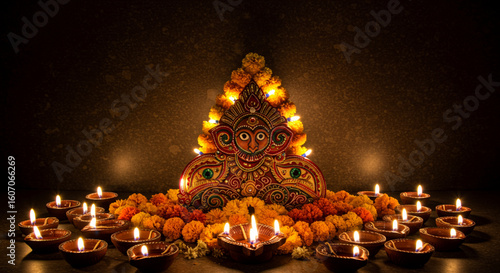 Celebrating Diwali Traditional Oil Lamps and Colorful Decoration for Festival