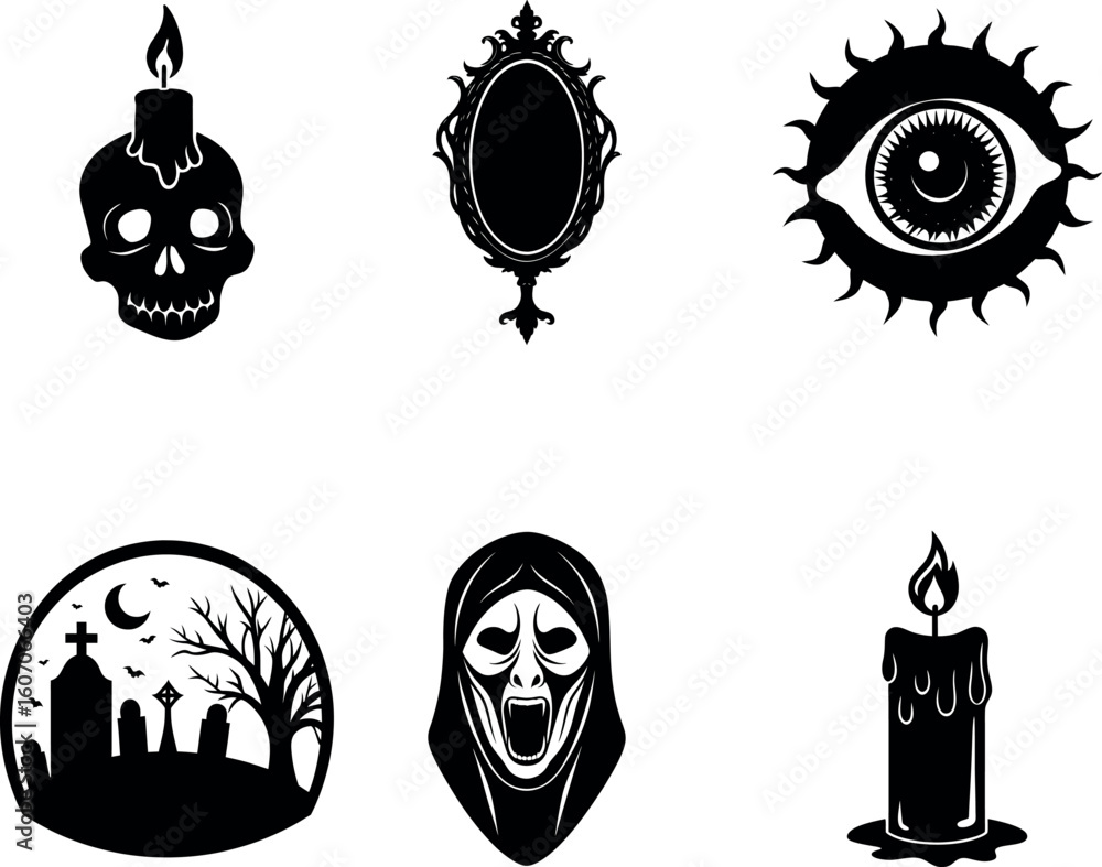 Fototapeta premium Collection of Spooky Gothic Symbols and Illustrations for Halloween and Occult Themes