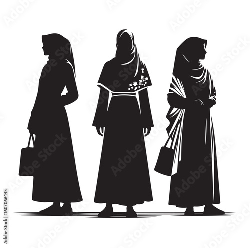 hijab style standing vector silhouette design white background