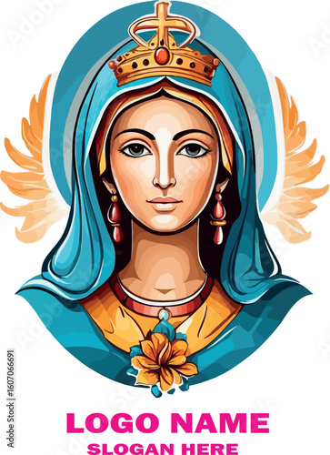 virgen maria logo vector white background .