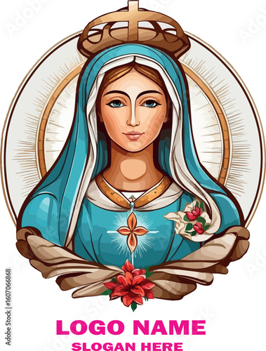 virgen maria logo vector white background .