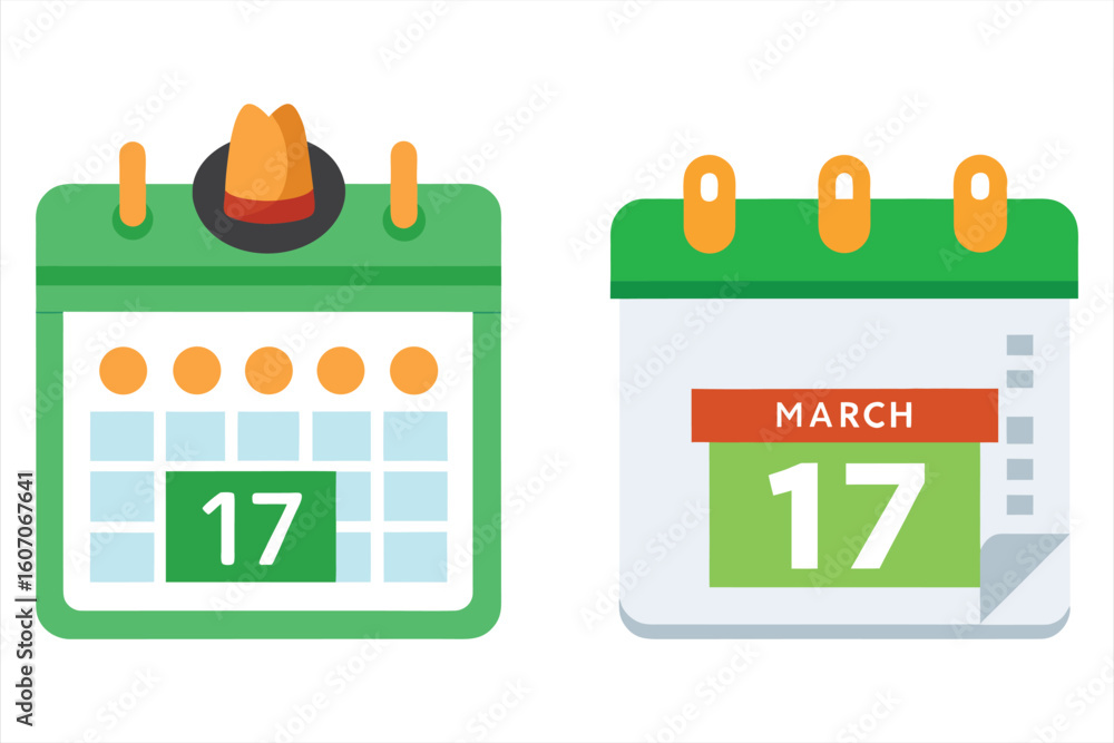 Fototapeta premium Stylized calendars are displayed sidebyside, both highlighting the 17th day of the month, with one featuring march prominently