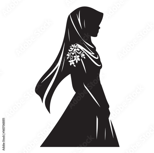 hijab style standing vector silhouette design white background