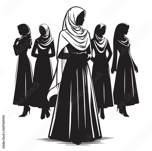 hijab style standing vector silhouette design white background