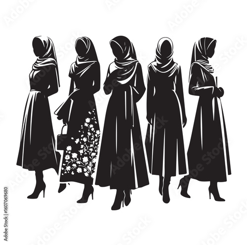 hijab style standing vector silhouette design white background