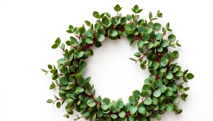 Lush green eucalyptus wreath on pure white background,  summer,  illustration