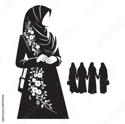 hijab style standing vector silhouette design white background