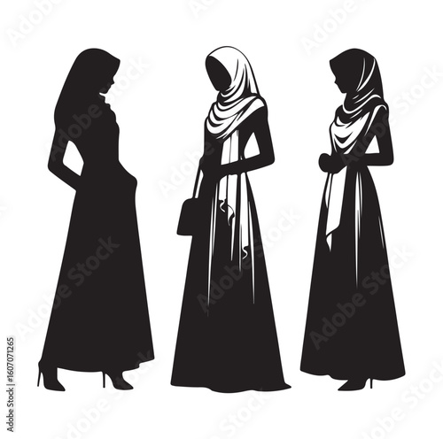 hijab style standing vector silhouette design white background