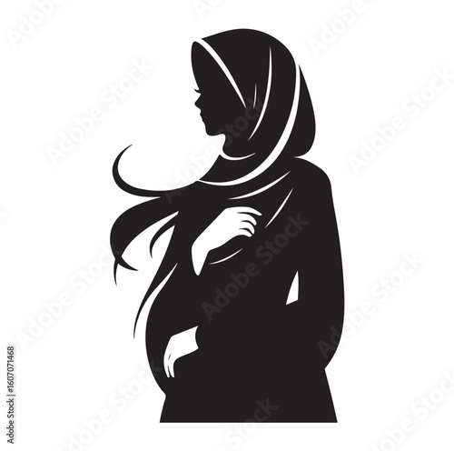 hijab style standing vector silhouette design white background