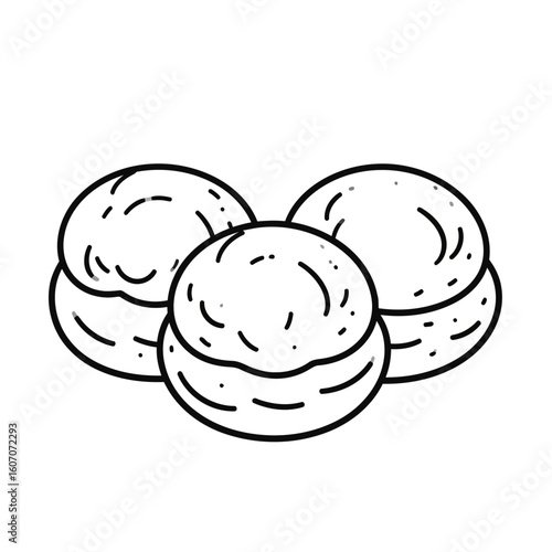 Simple line art illustration of three round, fluffy biscuits or scones.