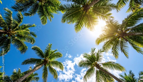 Wallpaper Mural 真夏の南国でヤシの葉越しに見上げる濃い青空とまぶしい太陽のきらめき

 Torontodigital.ca