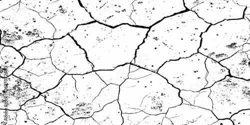 High-contrast black and white cracked earth texture with scattered dark spots and deep fissures, evoking themes of drought, dryness, and climate impact. Ideal for backgrounds or environmental design.