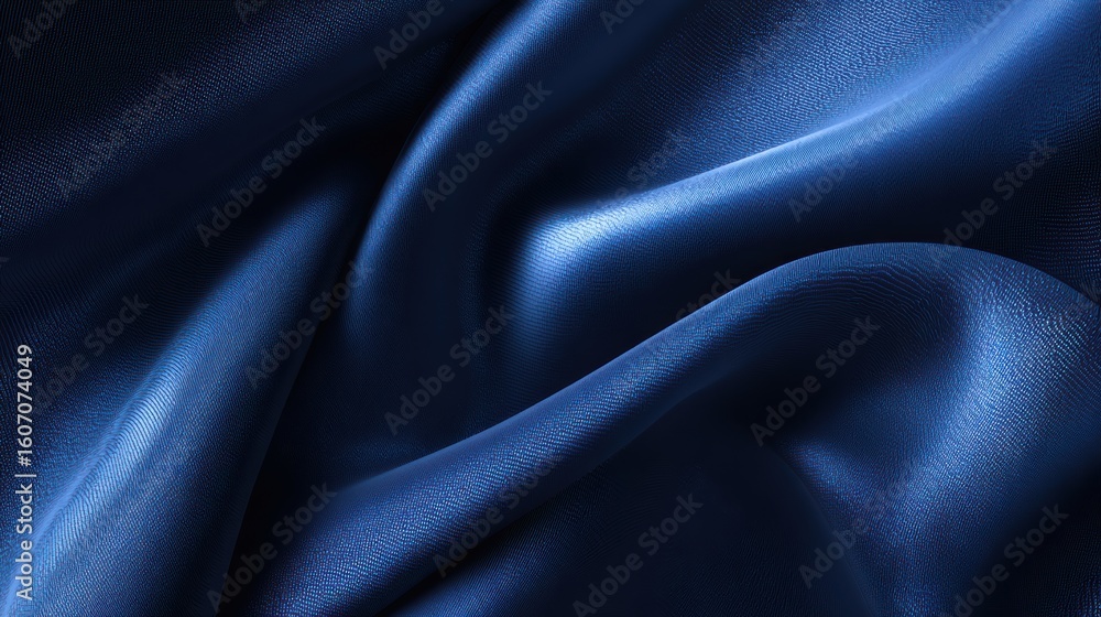 Fototapeta premium Elegant deep blue satin fabric with smooth texture, ideal for backgrounds, fashion designs, or artistic presentations.