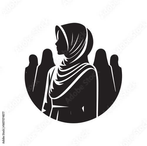 hijab style standing vector silhouette design white background