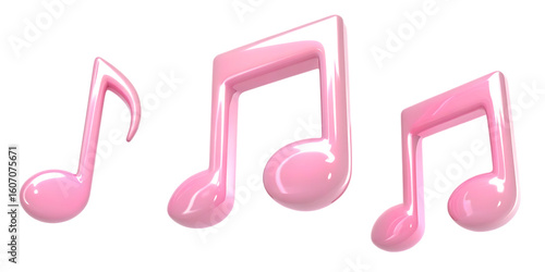 Shiny pink musical notes isolated on a transparent background image