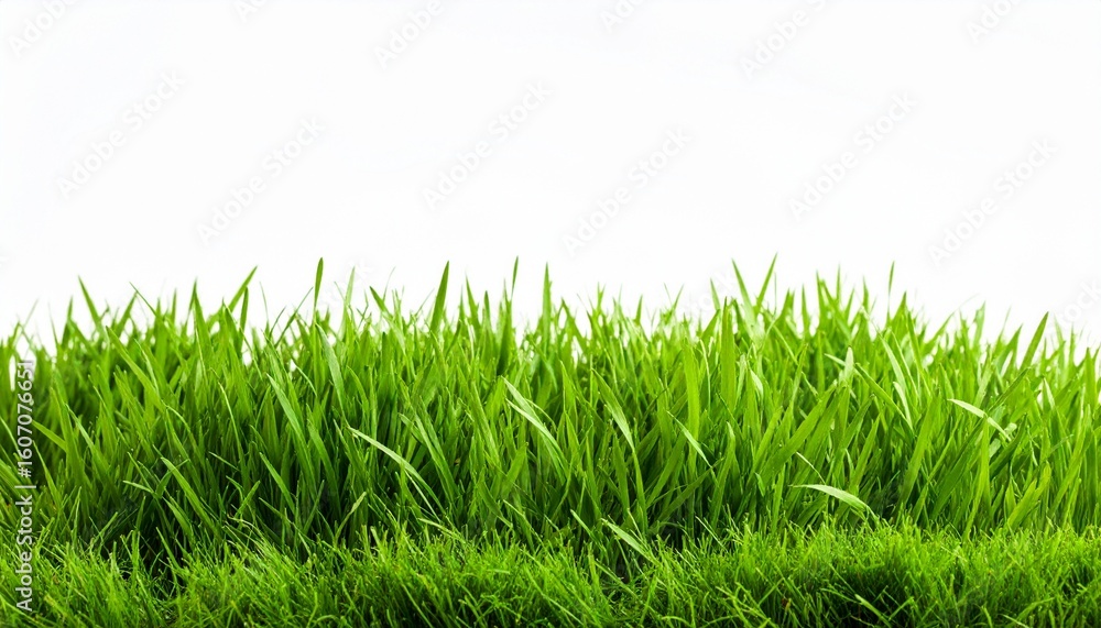 Fototapeta premium Green spring summer grass isolated on white background with copyspace.