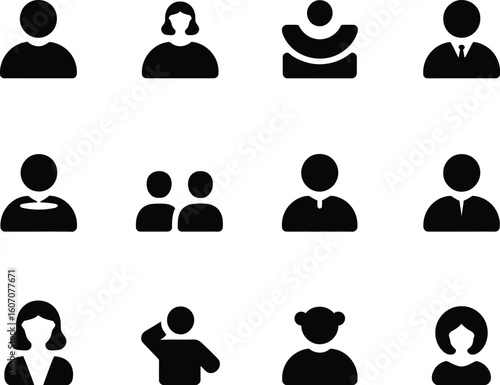 Collection of diverse people icons representing different professions and roles