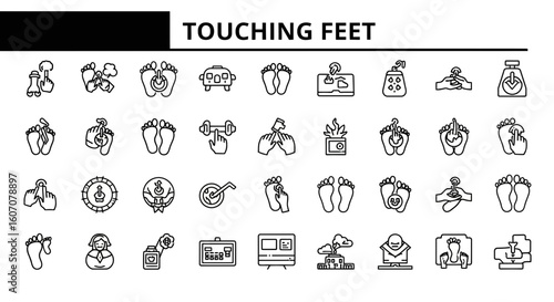 Touching Feet Icons: Solid Black Vector Symbols for Respect & Tradition