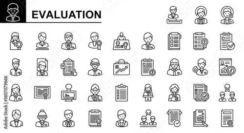 Evaluation & Assessment Icons: Solid Black Vector Symbols for Review & Analysis