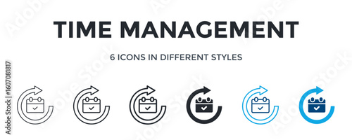 Time Management Icon In Different Style Vector Illustration. Designed In Thin Line, Regular Line, Bold Line, Glyph, Color Line, And Color Glyph Style Can Be Used For Web