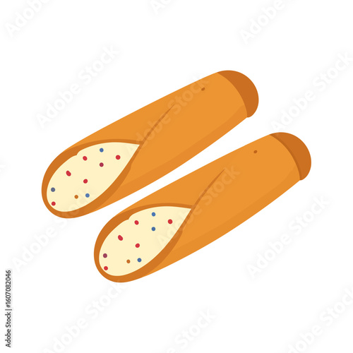 Two classic Italian cannoli pastries with sweet ricotta filling and colorful candied fruit.