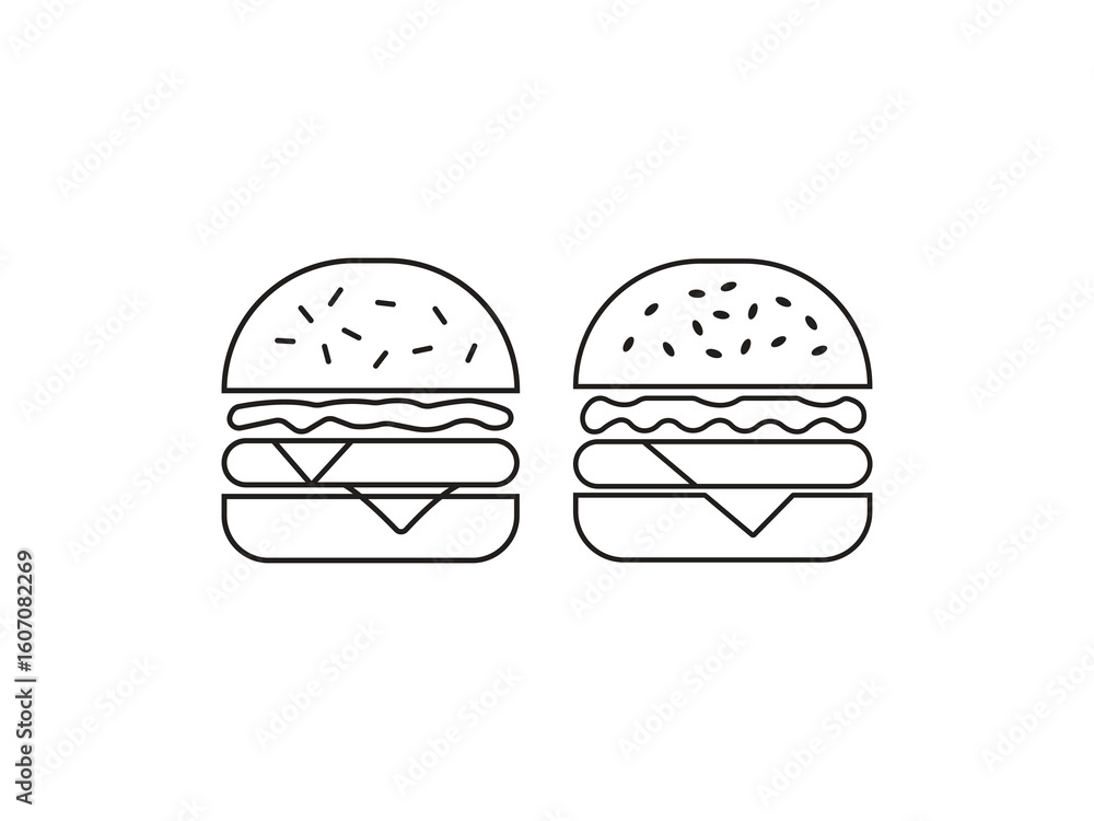 Fototapeta premium Minimalist burger icons create a modern food menu design, perfect for a restaurant's online presence or stylish print marketing, bringing a fresh, trendy vibe
