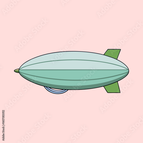 Vintage dirigible floating gently on a pale pink background, a simple illustration