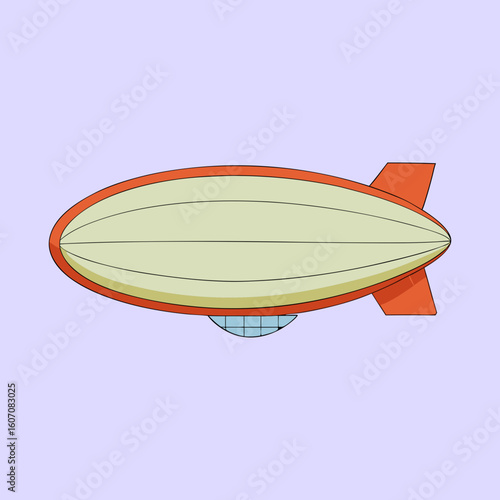Cartoon image of a dirigible airship in bright colors on blue background
