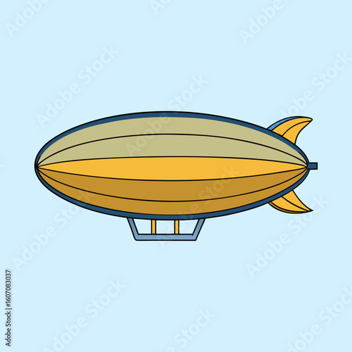Illustration of a vintage airship flying in a clear sky background