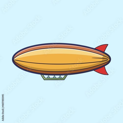 Cartoon Illustration of a Blimp Airship Flying in a Light Blue Sky