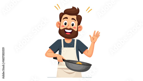 Funny cartoon businessman with a frying pan and an angry man with a knife, an isolated vector character illustration
