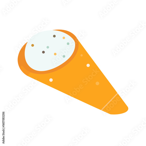 Delicious Kulfi ice cream in an orange paper cone, topped with colorful pistachio and almond sprinkles.
